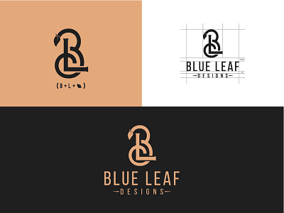 Blue Leaf Design blue branding creative design font icon leaf lettering logo minimal monogram typography
