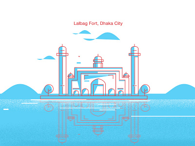 Lalbag fort bangladesh concept dhaka flat illustration line art place