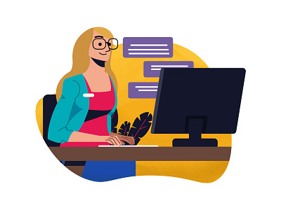 Office Desk art chat clean flat illustration office web