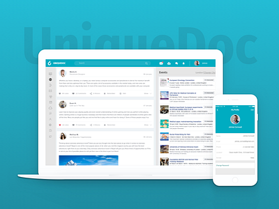 UniqueDoc Medical Social App community crm dashboard doctor feed idap ios landing macbook platform ui web