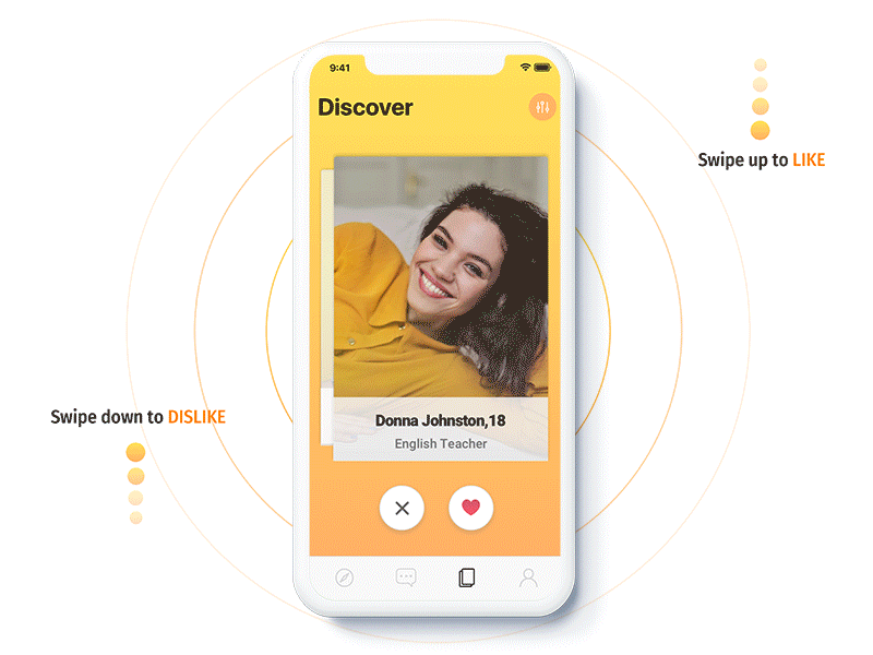 Swipe like Tinder animation after effects bright browse cool discover filter gif iphonex like love motion woman