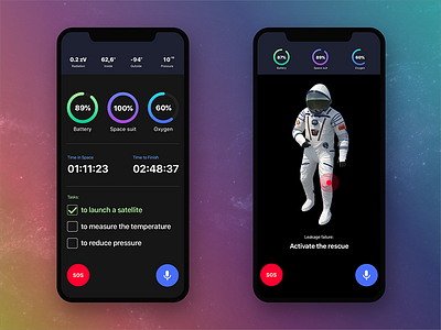 Space iOS App Concept analytic checklist dark dashboard home screen iphonex mobile sos time ui ux voice message