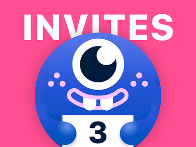 Three Dribbble Invites best cartoon colorful design eye flat funny graphic invitation invite shot ui