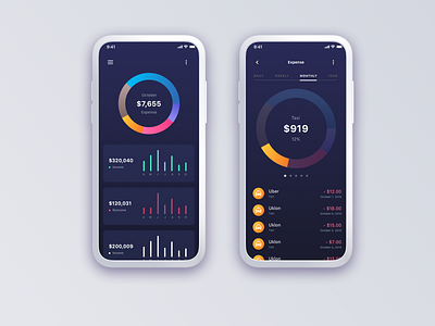 Mono Bank Concept Application analytic budget calendar circle dark dashboard design diagram expense home screen income ios iphonex mobile mockup pies statistic tracker ui ux