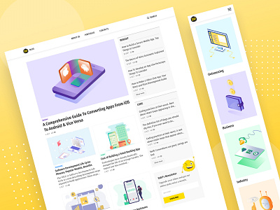 New Company Blog article calegory cluster color design feed grid illustration industry insight mobile news post software subscribe tag typography ui website yellow