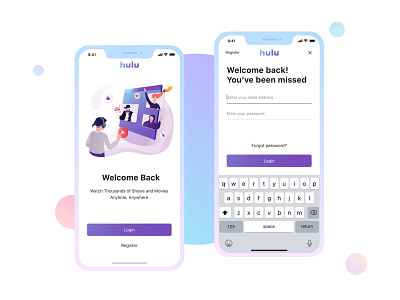 Login for Hulu iOS App design illustration ios iphonex livestreaming login mobile mockup movie music play register sign in sign up stream tv show ui ux vector