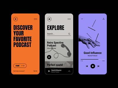 Podcast App app bold clean colors design discover gogoapps halftone illustration influence interface minimal mobile photo player podcast typography ui