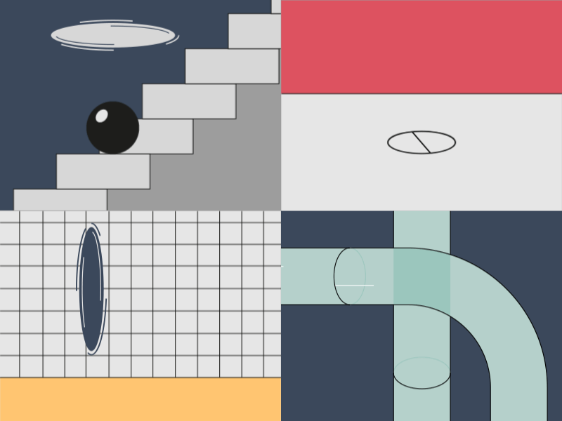 Portal experiment animation ball bounce experiment gif infinity loop portal sphere stairs tube