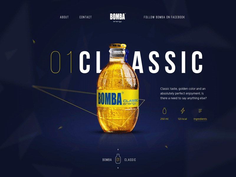 BOMBA Energy animation bottle drink gif interaction landing scroll typography webdesign website