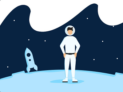 «Why we are not fly to the moon?», editorial illustration advertising blue branding design flat illustration simple ui vector web