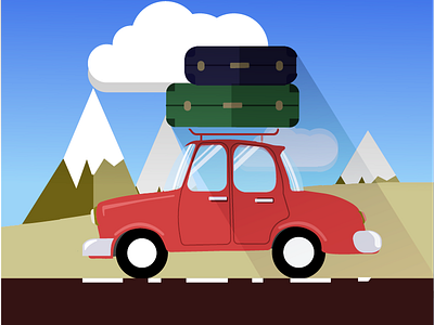 Car travelling car cartoon flat illustration travel