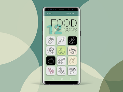 12 food line icons app cheese chicken design food graphic design healthy food icons illustration line icons phone