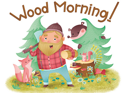 Wood Morning bear forest fox gnoppoletta lumberjack squirrel wood woodland zazzles shop