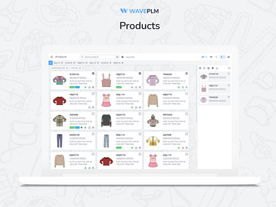 Fashion PLM: Products Module app design plm for fashion ui