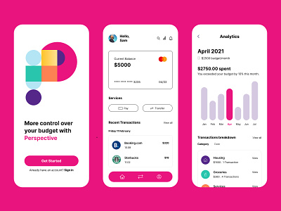 Perspective app expenses online banking pay savings transfer ui ux