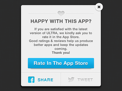 Rate & Share Modal alert app facebook heart ios iphone modal pop up tweet twitter ultra