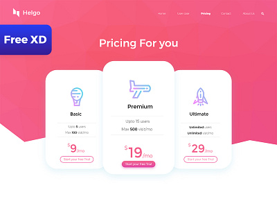 Pricing Table app design flat fre graphic design icon illustration minimal trendy typography ui uidesign uidesigner uix ux web web design web icon website xd