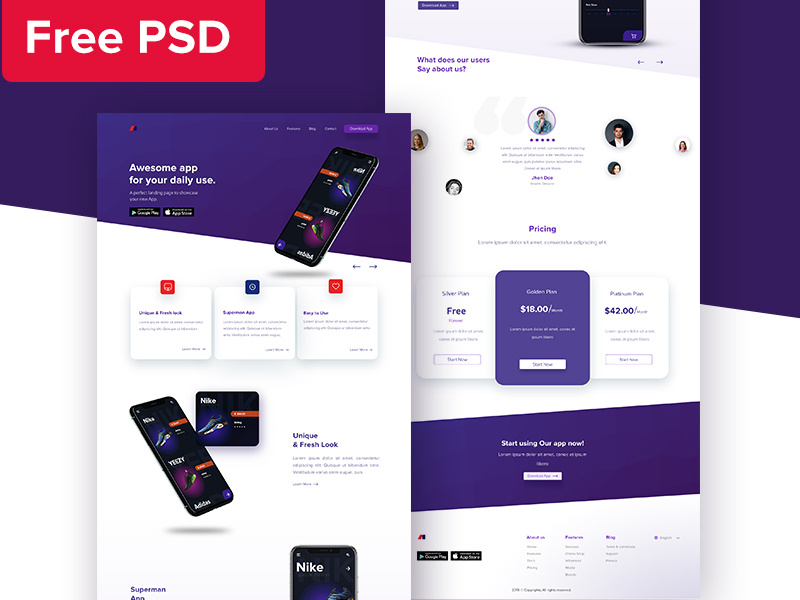 Download App Landing Page Free Psd By Yeasir Ahmed On Dribbble PSD Mockup Templates