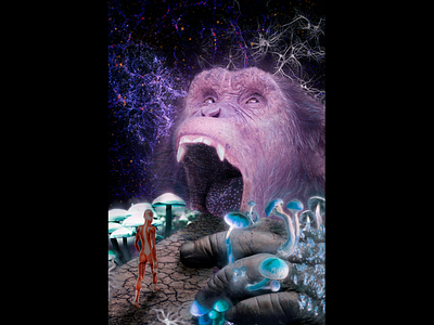 Stoned ape 2d concept art digital art illustration magic matte painting monkey mushrooms photoshop poster psychedelic stoned ape terence mckenna