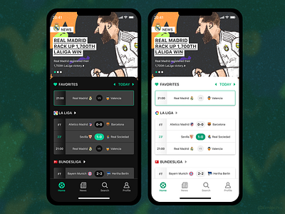 Football App benzema bundesliga dark mode design figma football football app illustration la liga mobile procreate product design real madrid soccer ui