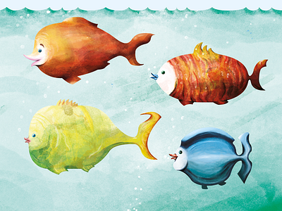 The four fishies clean design drawing fish icon illustration shape texture wacom