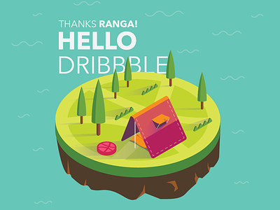 Hello Dribbble!! 🍀 camping campsite dribbble first post illustration invite isometric mellow nature outdoors tent trees