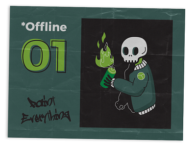 *Offline-01 can fire graffiti green offline paint paper skull spray vector
