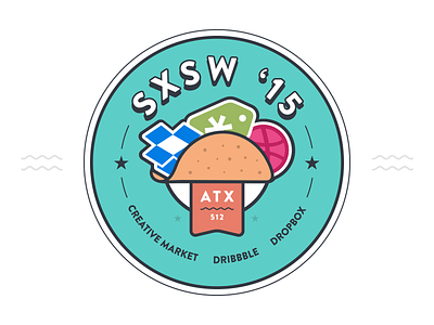 SXSW party! austin badge blue circle icon line party sxsw texas