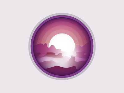 Sunset Over A Misty Valley ai design flat gradient graphic illustration landscape purple vector