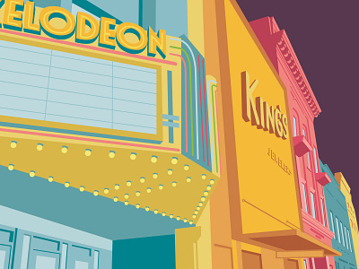 Main Street, Columbia SC buildings colorful columbia illustration jeweler main street movie theater sc