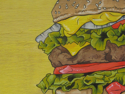 Burger Painting bun burger cheese food ketchup lettuce meat onion tomato
