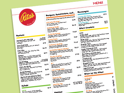 Rita's Menu