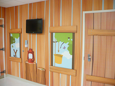 Wolfson Children's Hospital - Treatment Room design environmental graphics illustration patient room treehouse wall graphics wolfson childrens hospital