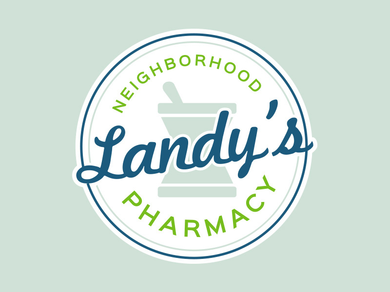 Landy's Pharmacy Logo mortar pestle logo pharmacy landys