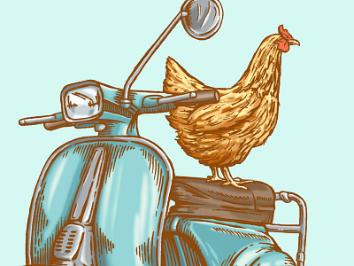 Cluck-n-Scoot blue chicken scooter shiny vespa