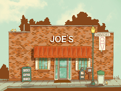 Joe's Ice Cream Parlor awning birds building easley hot dogs ice cream joes newsstand sidewalk small town south carolina
