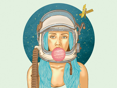 Bubblerella blue hair bubblegum helmet planet satellite space girl stars