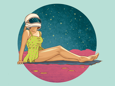 Catching Rays helmet pink planet retro space girl stars swimsuit
