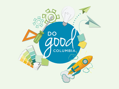 Do Good Columbia columbia do good gears lightbulb paper airplanes post it rocketship screwdriver swatch book