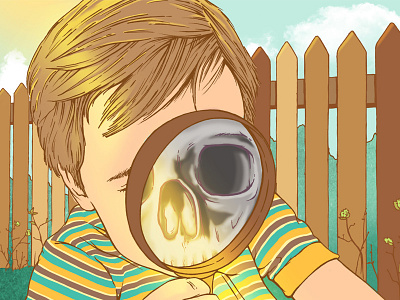 Two Lives death fence kid magnifying glass skull stripes sun