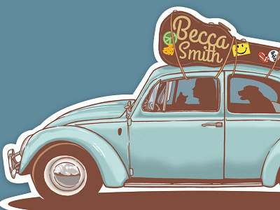 Becca Smith Sticker Design band sticker beetle blue car car guitar road trip sticker tour