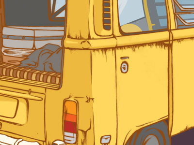 Van Dribbble illustration road trip van yellow