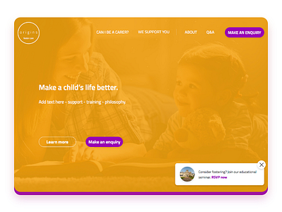 Homepage | Origins foster care [2nd Draft] homepage orange purple ux website