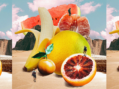 Fruit Mountain collage design fruit hiking illustration