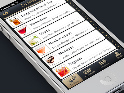 Minibar cocktails list cocktails drinks iphone list ui