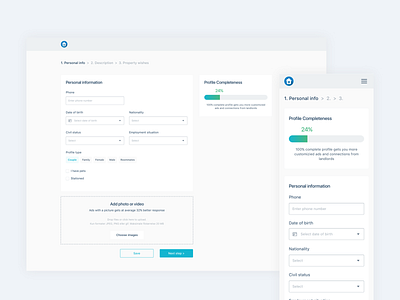 Responsive Registration page. Personal info interface login mobile product design registration form responsive sketch app ui design web application