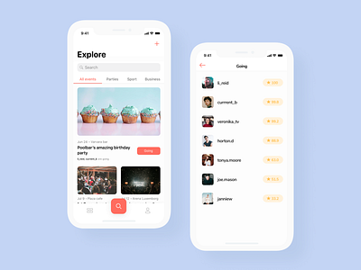 Search Events App Concept business events concerts design events interface ios app design leisure events members mobile mobile app party rating search tabs ui ui design