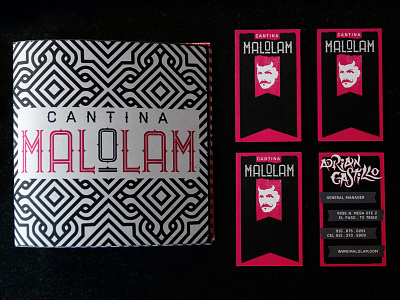 CANTINA MALOLAM bar branding business cards cantina collateral food identity menu mexican food pink restaurant typography