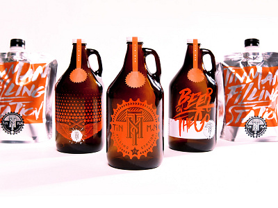 TIN MAN FILLING STATION beer black branding filling station growler identity orange packaging texas beer tin man