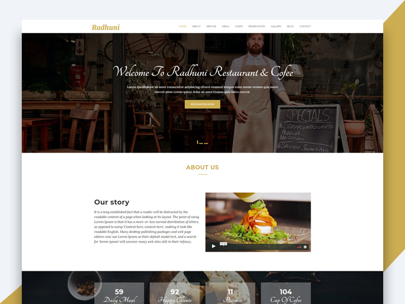 Radhuni – Restaurant & Coffe HTML Template html template revolthemes web design bootstrap web css html business landing page smartly